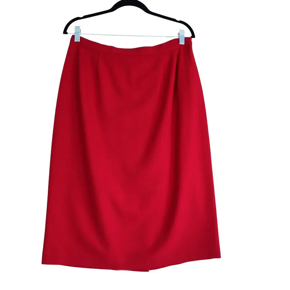 Sasson Womens Vintage Wool Midi A Line Skirt Size 14 True Red Holiday Festive